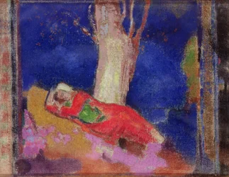 Femme dormant sous un arbre
