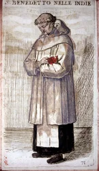 Ordre religieux : un moine bénédictin. Gravure dans O. Fialetti. 16ème siècle.