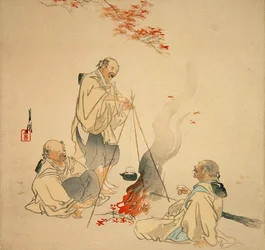 Boire du saké sous un érable, c.1890s-1900s