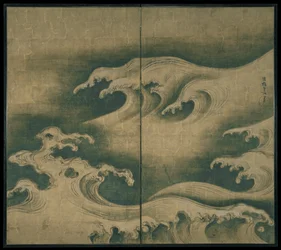 Vagues rugueuses, paravent à deux panneaux, vers 1704-9