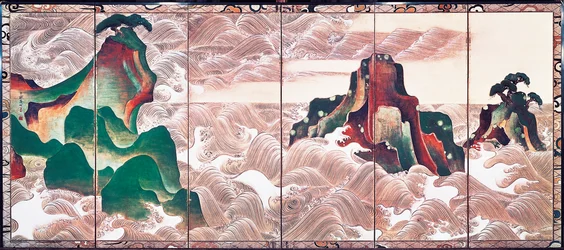 Vagues à Matsushima, paravent à six panneaux de Ogata Kōrin (1658-1716)