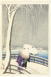 Dans la neige à Yanagibashi