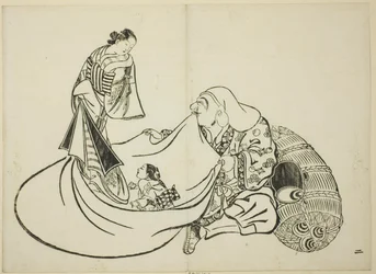 Daikoku révélant le contenu du sac de Hotei, n° 2 de la série de 12 estampes