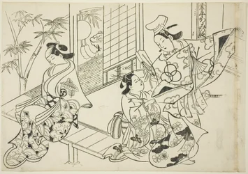 Narihira : La Scène du Miroir (Narihira kagami no dan), de la série "Scènes Célèbres des Pièces de Marionnettes Japonaises (Yamato irotake)"