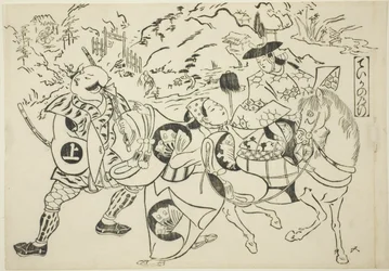 Le voyage de Teika (Taika no michiyuki), tiré de la série "Scènes célèbres de pièces de théâtre de marionnettes japonaises (Yamato irotake)"