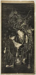 Deux Garçons comme les Moines Excentriques Kanzan (Chinois : Hanshan) et Jittoku (Chinois : Shide)