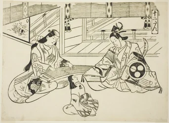 Yoshitsune (Ushiwaka) et la princesse Joruri, de la série "Scènes célèbres des pièces de marionnettes japonaises (Yamato irotake)"