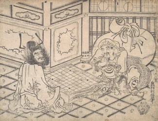 Daikoku et Shoki jouant aux échecs