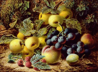 Nature morte avec pommes, prunes, raisins et framboises