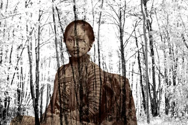 Portrait parmi les branches, 2024 (technique mixte numérique)