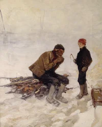 Vieil homme et garçon sur la glace