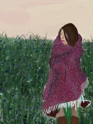 Femme enveloppée dans un champ de fleurs sauvages