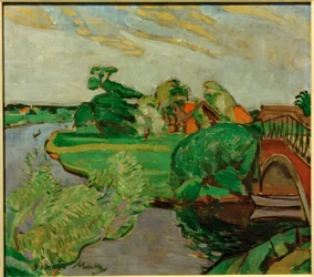Paysage fluvial avec pont