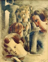 Groupe clair avec blonde en bleu