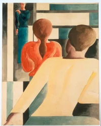 Intérieur en bleu, jaune et rouge