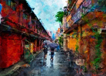 Promenade en ville par temps de pluie
