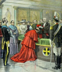 Felix Faure présente la barrette cardinalice au nonce apostolique Domenico Ferrata en 1896 (Gravure)