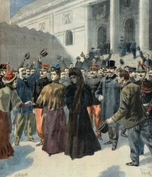 La veuve du colonel Hubert Henry sortant du palais de justice (affaire Dreyfus)