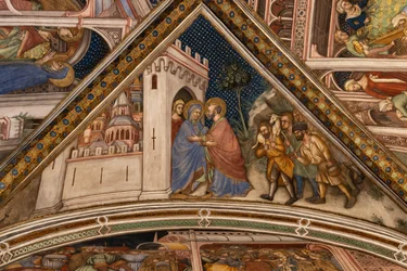 Détail de la voûte : Anne et Joachim se rencontrant à la porte dorée de Jérusalem