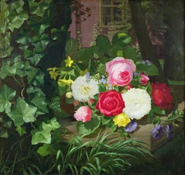 Roses sur un rebord de pierre