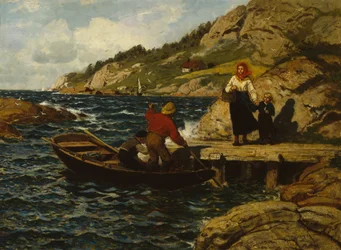 Pêcheur, femme et enfant sur le quai
