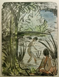 Assis et baignant avec arbre