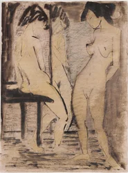 Trois nus féminins (aquarelle, craie sur papier)
