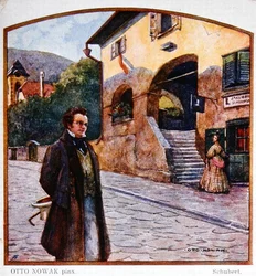 Franz Peter Schubert (1787-1828) devant la maison du cordonnier, vers 1910