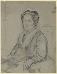Femme âgée assise, coiffée d