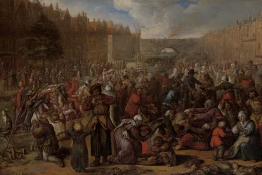 Distribution de harengs et de pain blanc lors du secours de Leyde, 3 octobre 1574, c.1600