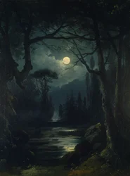 Scène boisée au clair de lune