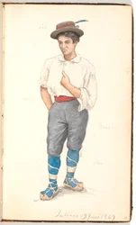 Homme italien avec chaussures lacées et chapeau à plumes