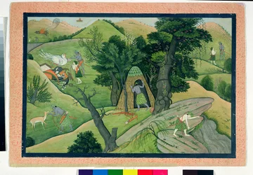 Rama et Lakshmana errant à la recherche de Sita, du Ramayana, Kangra, Himachal Pradesh, 1780