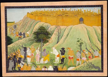 Rama et Lakshmana en conseil avec les alliés singes et ours, c.1800