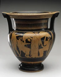 Cratère à colonnes à figures rouges avec scène de Zeus et Héra, 480-460 av. J.-C.
