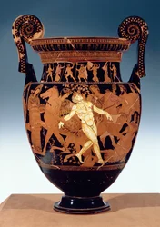 Cratère à volutes attique à figures rouges représentant la mort du géant de bronze, Talos