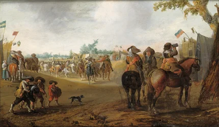 Un campement militaire avec des cavaliers