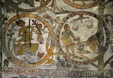 Les signes du zodiaque sur le sol en mosaïque de la cathédrale d