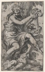 Cupidon et Apollon avec une lyre, vers 1568