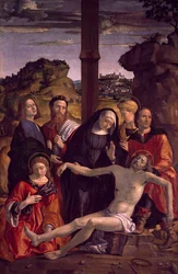 Descente de croix, (détail) du Polyptyque de la Passion par Paolo Cavazzola