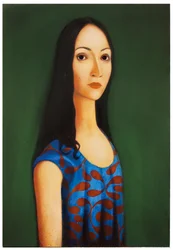 La robe bleue, 2017 (huile sur panneau de bois)