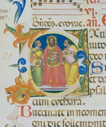 Le roi David jouant du psaltérion, miniature de Paolo Soldini, (détail)