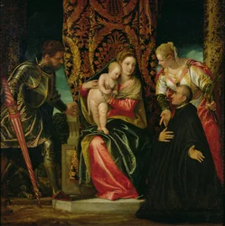 Vierge et Enfant entre Sainte Justine et Saint Georges, avec un moine bénédictin