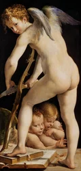 Cupidon sculptant un arc