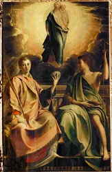 Madone avec saint Étienne et donateur, et saint Jean-Baptiste ...