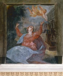 Sainte Agathe, par Parmigianino (1503-1540), fresque, église de San Giovanni Evangelista, Parme, Émilie-Romagne, Italie