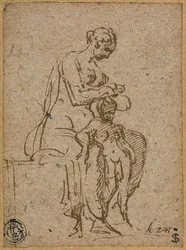 Femme épouillant un enfant