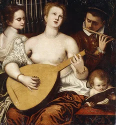 Deux filles et un jeune homme faisant de la musique