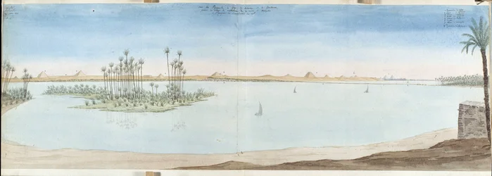 Vue des pyramides de Gizeh, Sakarra et Datekour. Égypte