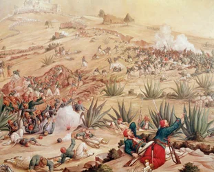 Expédition du Mexique : « La bataille de Puebla le 5/05/1862 autour de la ville de Puebla de los Angeles, entre les armées mexicaines, dirigées par Ignacio Zaragoza, et celles du Second Empire français, dirigées par Charles Ferdinand Latrille, comte de Lor